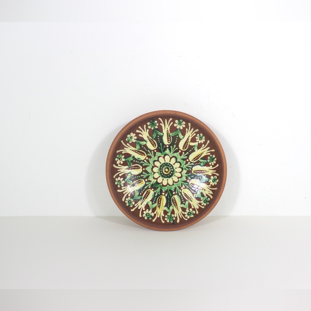 Vintage Signed Hand Painted Clay Hanging Plate or Bowl Folk Art